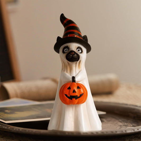 Halloween Decorations Halloween Ghost Figurine, Sculpted Hand-Painted Cat Figurine Gift, Ghost Figurines for Home, Office, Desk Decor, Cute Ghost Decor Home Decor Indoor (White-Orange)
