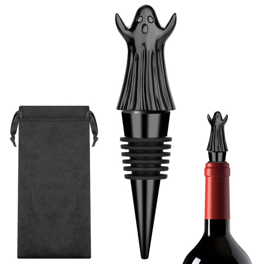 MR.BARWARE Ghost Wine Stopper – Spooky Gift for Men Women, Black Ghost-Shaped Bar Accessory with Gift Bag, Perfect for Halloween Birthday Fathers Day Christmas