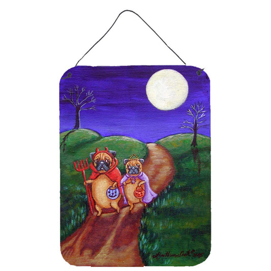 Caroline's Treasures 7281DS1216 Trick or Treat Halloween Pug Wall or Door Hanging Prints Aluminum Metal Sign Kitchen Wall Bar Bathroom Plaque Home Decor Front Door Plaque, 12x16, Multicolor