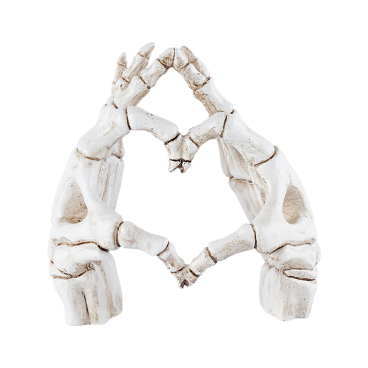 Brizoria Skeleton Decorations Heart Hands Decor Unique Gothic Statues for Home Decor Plastic Skeleton Figurines for Goth Room Decor Halloween Wedding Valentines Shelf Decor, White
