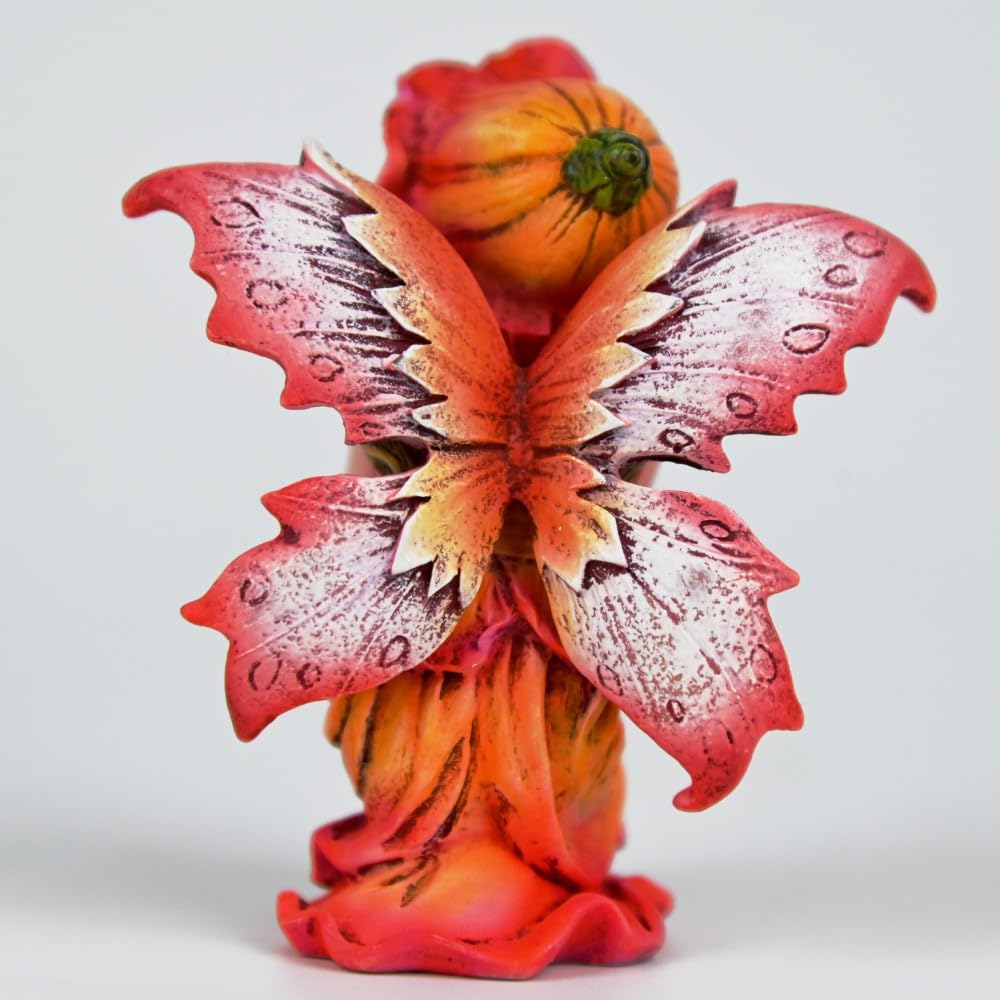 Fipcnbs Fantasy Red Autumn Fairy Figurine, 3.15 Inch Flower Hat Elf Statue, Hand-Painted Gradient Resin Decor with Textured Wings for Fall Garden, Desk, Plant Pot