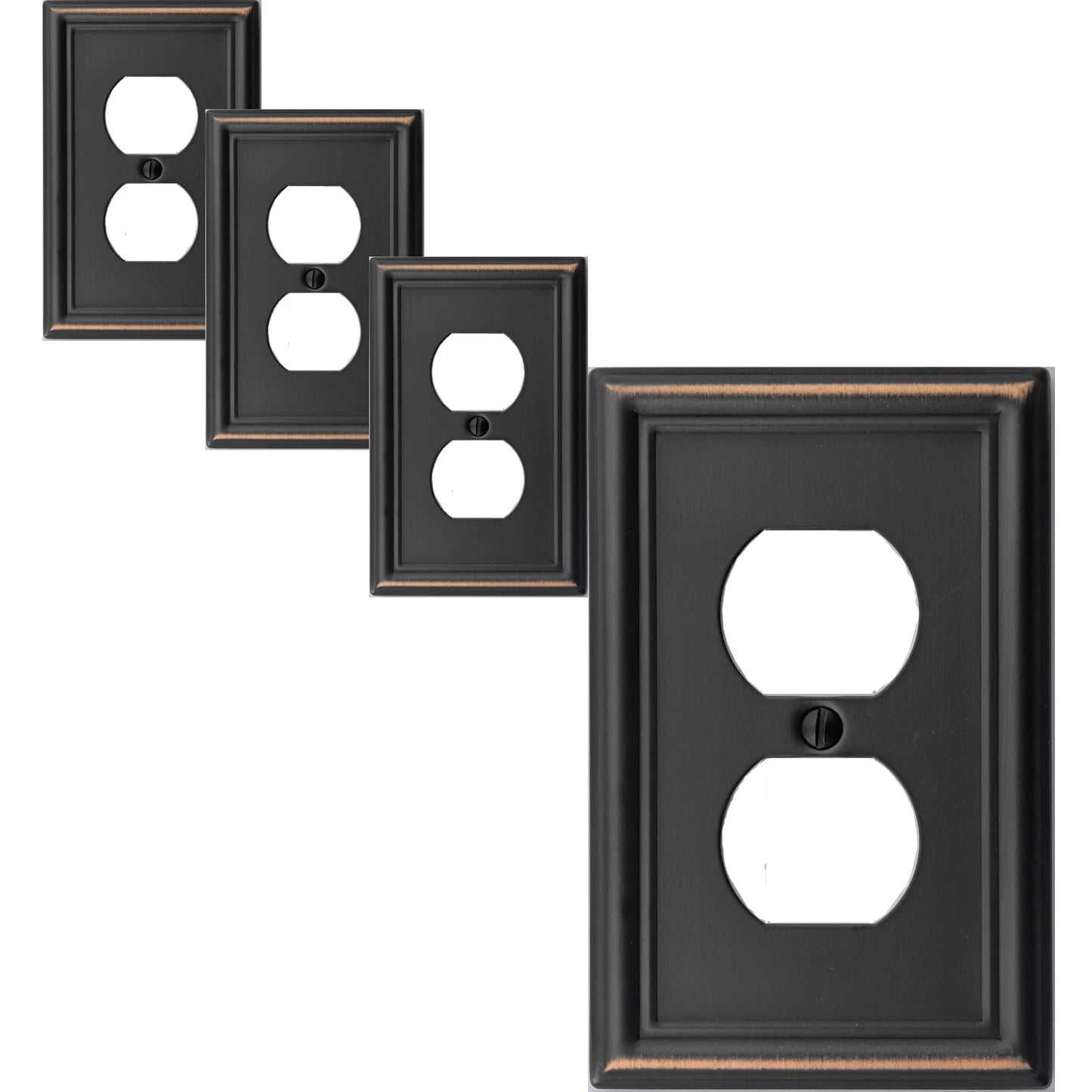 OKAWYC Single Duplex Outlet Light Switch Cover Luca Metal Wall Plate, 4-Pack Aged Bronze 1 Gang, Oil Rubbed Bronze for Receptacle Light Switch, Outlet Cover Decorative, Wallplate, Midsize, Durable