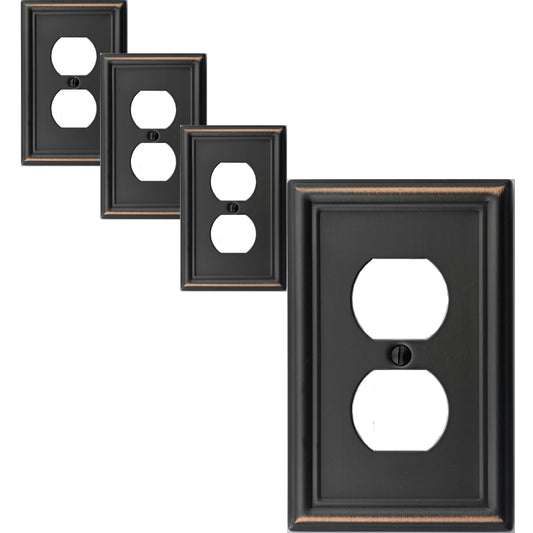 OKAWYC Single Duplex Outlet Light Switch Cover Luca Metal Wall Plate, 4-Pack Aged Bronze 1 Gang, Oil Rubbed Bronze for Receptacle Light Switch, Outlet Cover Decorative, Wallplate, Midsize, Durable