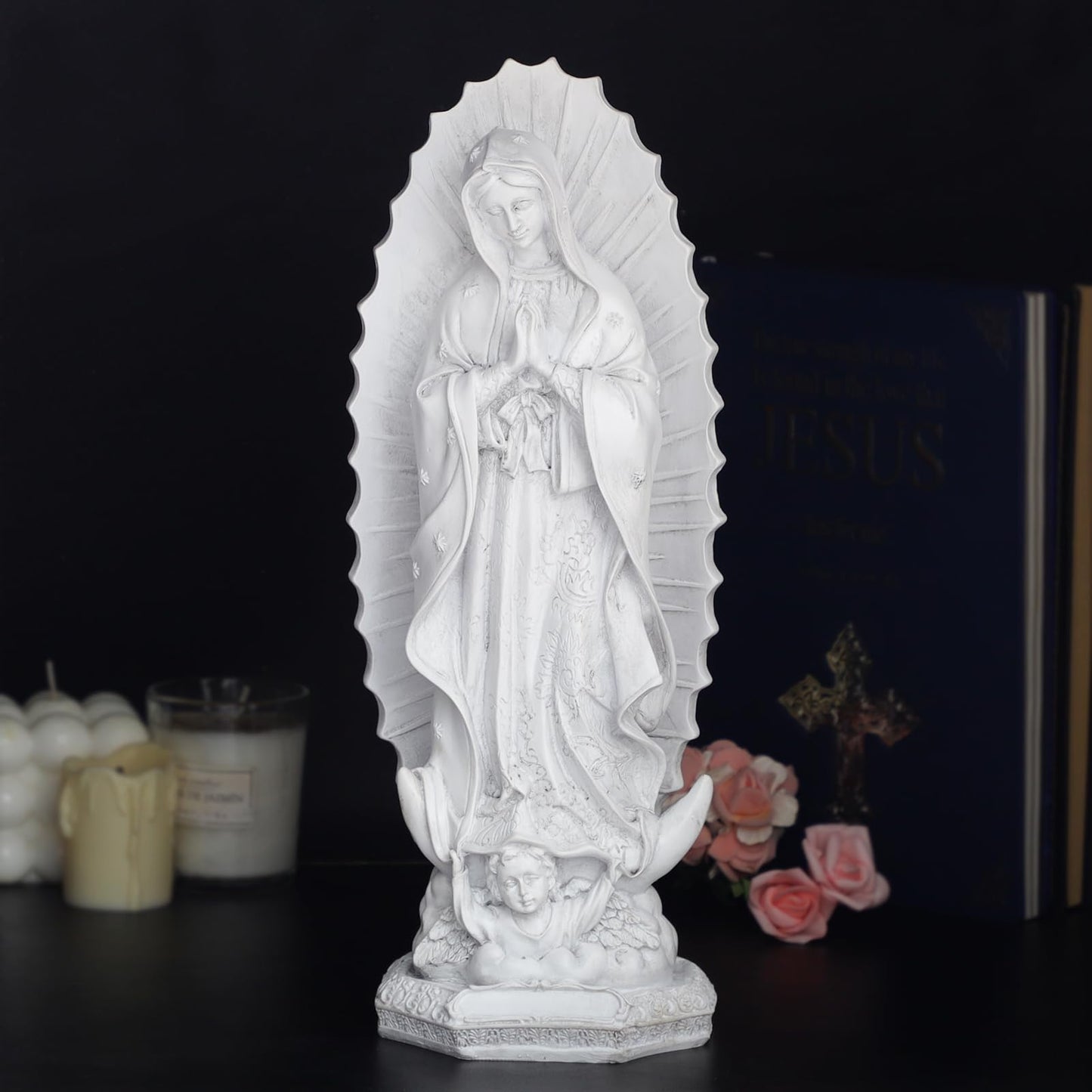 KOMI Virgen de Guadalupe Statue 12 Inch Resin Our Lady of Guadalupe Mexico Figure Statue for Home Altar Decor Blessed Holy Mother Virgin Mary Sculpture Catholic Gifts