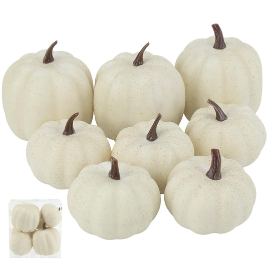 Ghrdopy Fake Pumpkins, 8 Pcs White Artificial Pumpkins, Plastic Pumpkins for Thanksgiving Party Table Centerpiece Autumn Home Decoration-B