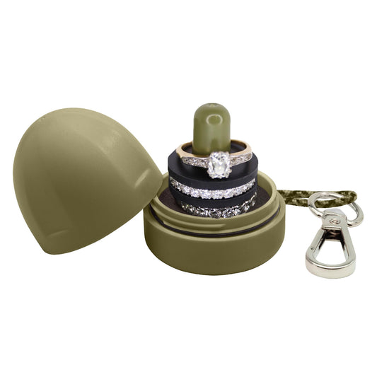 RING THING - Ring Holder Keychain, Jewelry Organizer and Storage, Portable Waterproof Jewelry Holder, Pill Box Keychain Container, Gym Accessory, and Travel Ring Case (Olive Green)