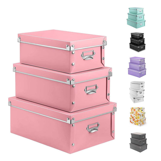 XUCHUN File Storage Boxes, Foldable Storage Bins with Lid 3 in 1 Set, Press-Stud Fastening, Moisture-Proof, Space Saving Storage, Photoes, Files, Closets