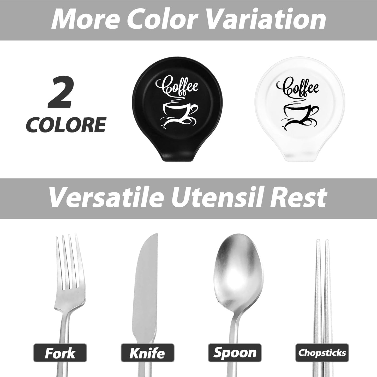 Koluti 2 Pieces Silicone Coffee Spoon Rest, Small Spoon Coffee Stirrers Teaspoon Holder for Countertop, Cute Spoon Buddy Coffee Accessories Bar Station Décor, 3.6”L x 3.5”W x 0.6”H, Black & White