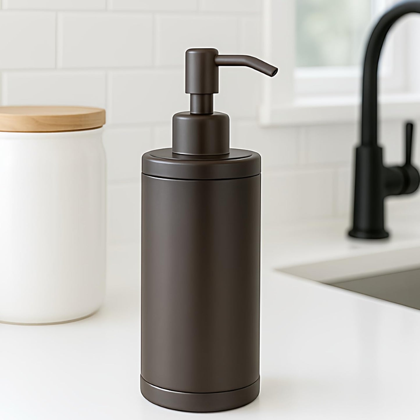 Tiilan Countertop Hand Soap Dispenser, Refillable Stainless Steel Soap Pump Bottle for Bathroom & Kitchen, Free Standing - 300ml, Bronze