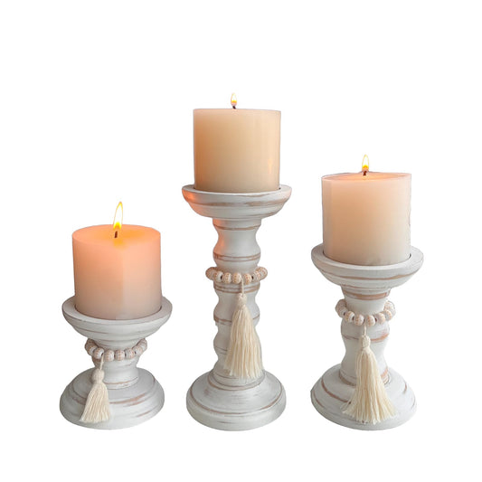 cachiv Wood Candle Holders for Pillar Set of 3 Rustic Candles Holder Tall Candlestick Stand for Farmhouse Decor Fireplace Table Centerpieces