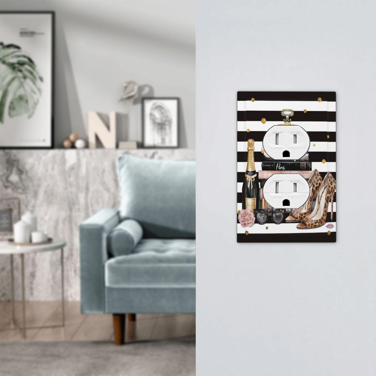 Gorgeous Girly Woman 1 Gang Duplex Receptacle Wall Plate Jumbo Electrical Outlet Cover Girls Lady Lipstick High Heel Decorative Decorator Light Switch Faceplate Socket Cover