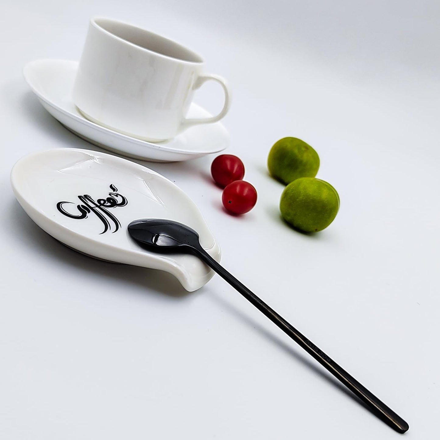 Coffee Spoon Rest, Small Ceramic Coffee Spoon Holder, Porcelain Spoon Holder, Ceramic Spoon Rest for Tablespoon,Teaspoon,Bar Spoon,Coffee Bar Accessories (Spoon Rest+Black Spoon)