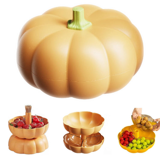 ATMEET Halloween Pumpkin Snackle Box Container Halloween Decorations Organizer Versatile Snack Storage 2 Tier Lazy Susan Divided Serving Tray