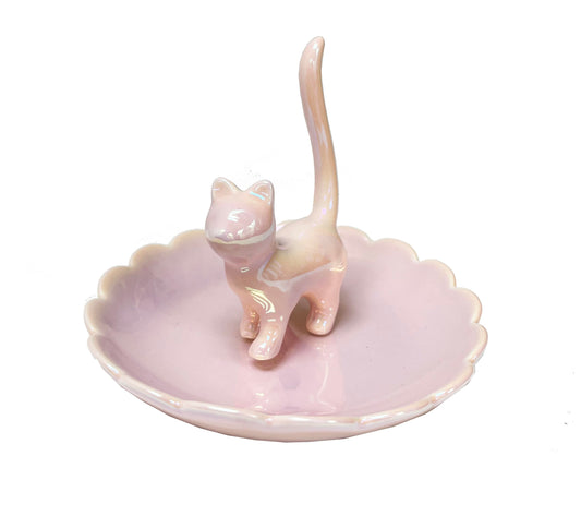 ROSA&ROSE Cat Ring Holder Trinket Tray Ceramic Jewelry Dish Decorative Ring Holder/Trinket Tray Engagement Wedding Birthday Gifts for Women Her(Pink)