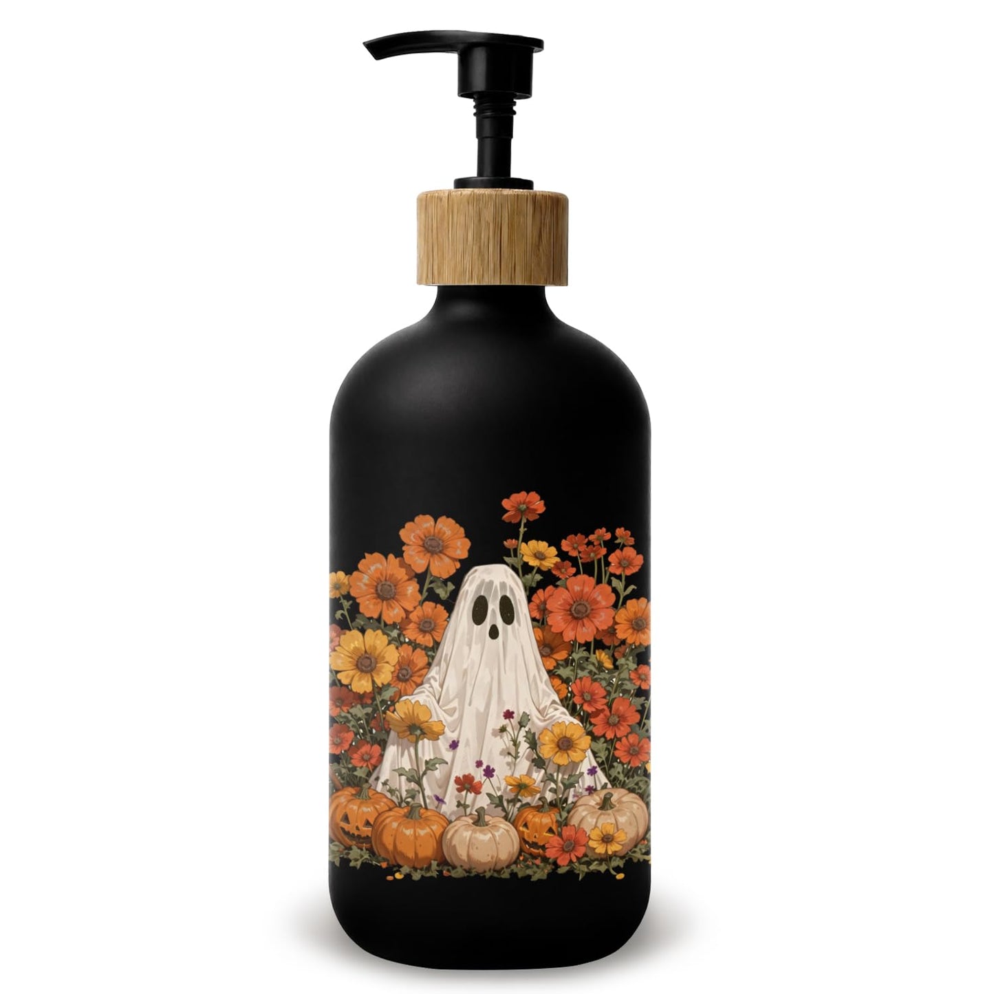 Stelloriellea Halloween Ghost Floral Glass Soap Dispenser with Pump