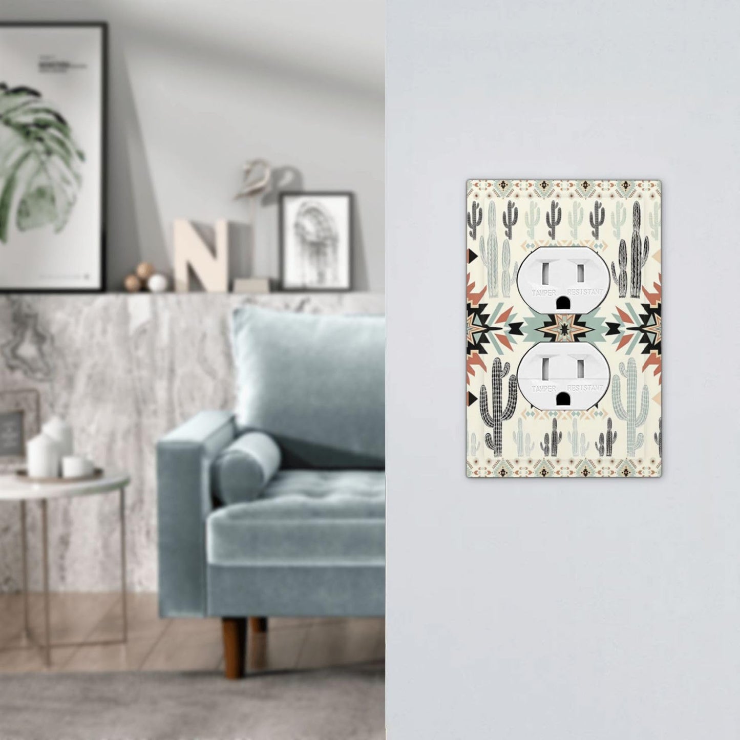 Western Aztec Cactus Boho Tribal Geometric Ethnic Outlet Covers 1 Gang Duplex Light Switch Cover Decorative Switch Plates Electrical Receptacle Faceplate Wall Plate for Bedroom Living Room Decor
