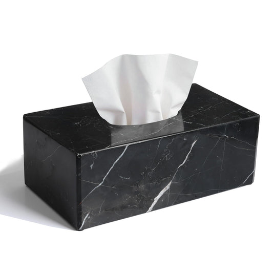 HAMAKAWA Natural Marble Tissue Box Cover, Black Tissue Organizer 10 x 5.5 x 3.9 inch, Heavy Stone Decorative Box, Rectangle Tissue Box Holder for Home Decor, Kitchen, Bathroom, Bedroom