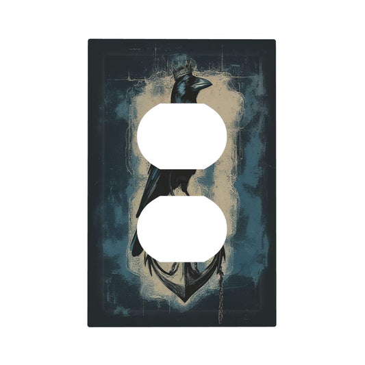 Crow Art Dark Vintage Gothic Boat Ship Anchor Outlet Covers 1 Gang Duplex Electrical Receptacle Faceplate Light Switch Cover Wall Plate Decorative Switch Plates for Bedroom Home Decor