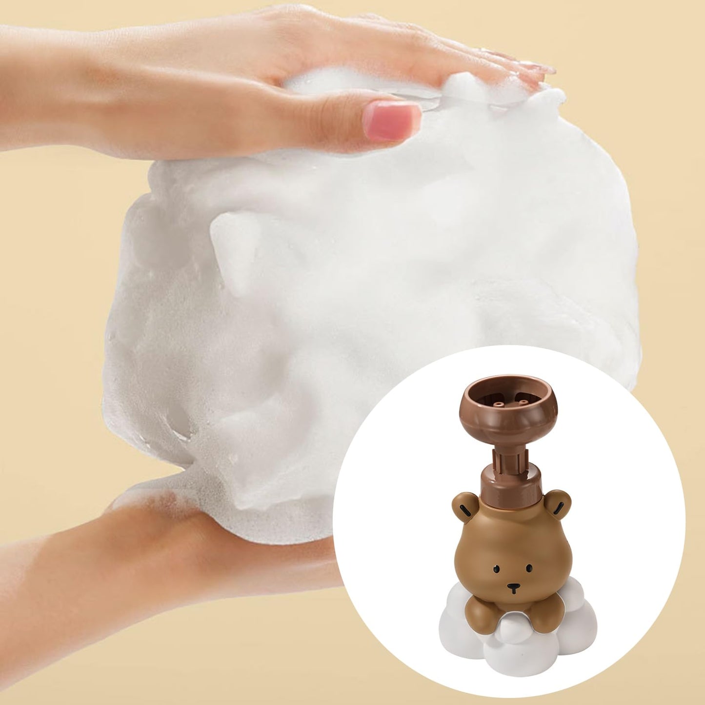 Meiliyizu Pump Bottle, Cartoon Bear Shaped Foam Soap Dispenser Foam Dispenser for Bathroom Refillable Hand Sanitizer and Shampoo Pump Bottle, Bear paw bottle brow