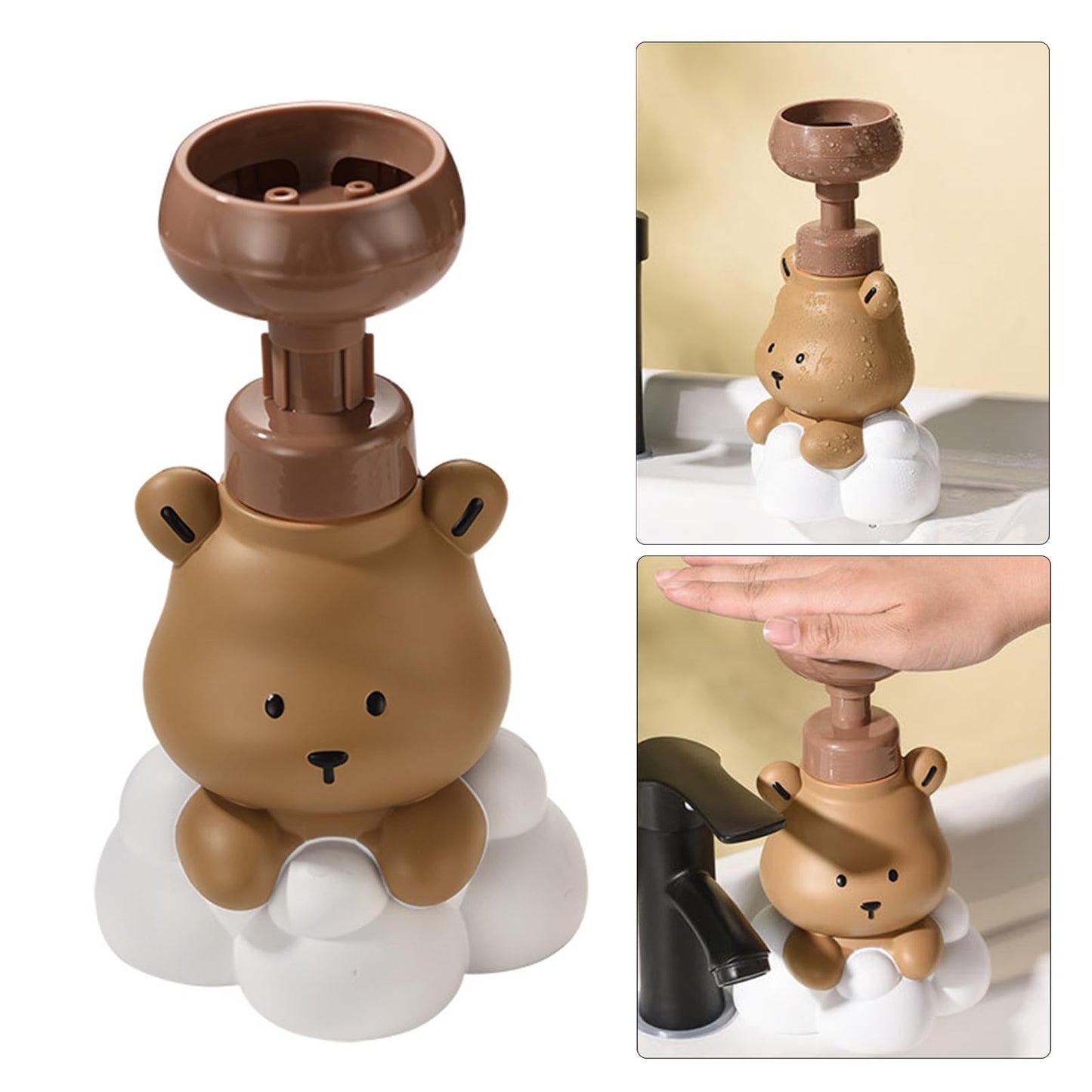 Meiliyizu Pump Bottle, Cartoon Bear Shaped Foam Soap Dispenser Foam Dispenser for Bathroom Refillable Hand Sanitizer and Shampoo Pump Bottle, Bear paw bottle brow