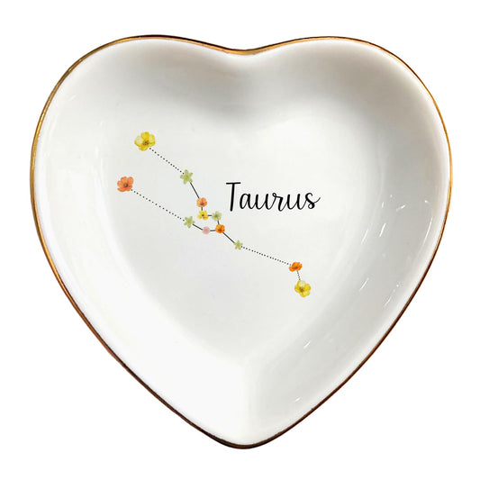 Aquarius Constellation Jewelry Dish, Birth Month Flower Trinket Tray for Earrings Necklaces, Zodiac Gift for Birthday Wedding Christmas Valentine, Gift for Aunt Mom Her (Taurus (Apr 20 - May 20))