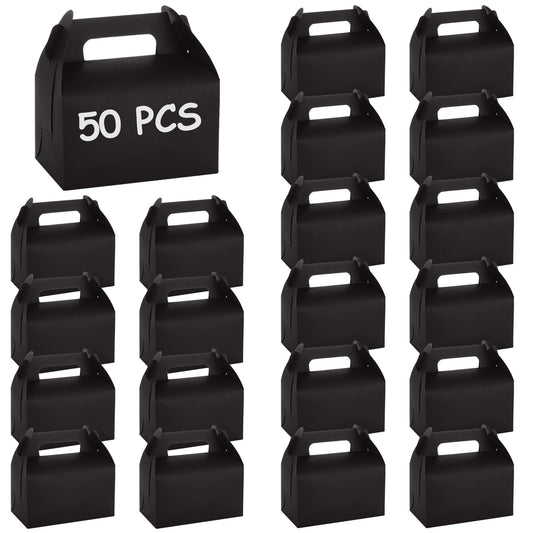 ABuff 50 Pack Black Gable Treat Boxes, Goodies Favor Gift Box for Kids, Party Favor Boxes for Snacks, Candy, Toys, Baby Showers Birthday Party Wedding, 6.3x3.5x3.2 Inches