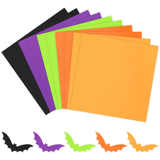 50 Sheet 12 x 12 Inch Assorted Halloween Colored Card Stock Paper Black Purple Green Orange Yellow Scrapbook Paper for DIY Crafts Card Making Hocus Pocus Party Gift Supplies, 65lb