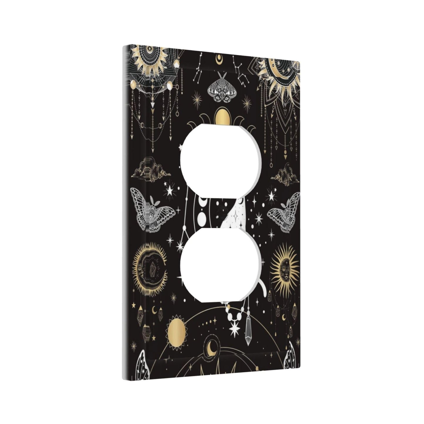 White Cat Tarot Moon Phases Moth Celestial Gothic Outlet Covers 1 Gang Duplex Light Switch Cover Decorative Switch Plates Electrical Receptacle Faceplate Wall Plate for Kids Room Bedroom Decor