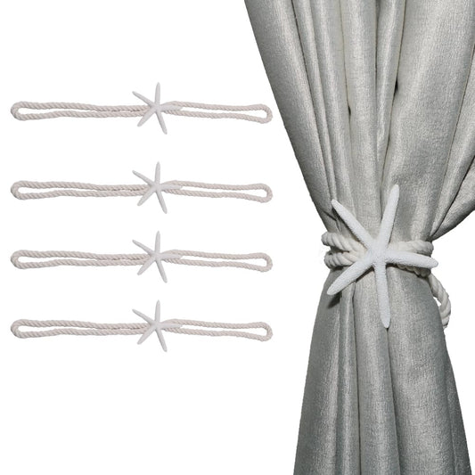 Starfish Curtain Tiebacks - Hand-Woven Rope Tiebacks for Indoor & Outdoor Decor, Perfect for Coastal Bedroom Curtains & Living Room Window Decor(4PCS)
