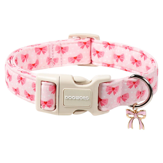 DOGWONG Cute Bowtie Printed Collar for Small Medium Large Dogs - Pink Dog Collar for Girl Female Dogs,M