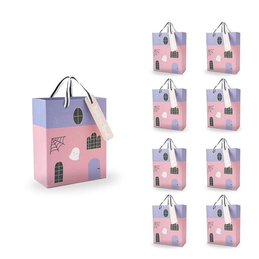 Cheerland Clearance Halloween Party Favor Paper Bags Pastel Pink Purple Hunted House Ghost Halloween Bags Trick or Treat Bag for Spooky Birthday Baby Shower Cosplay Christmas Bags Party Supplies