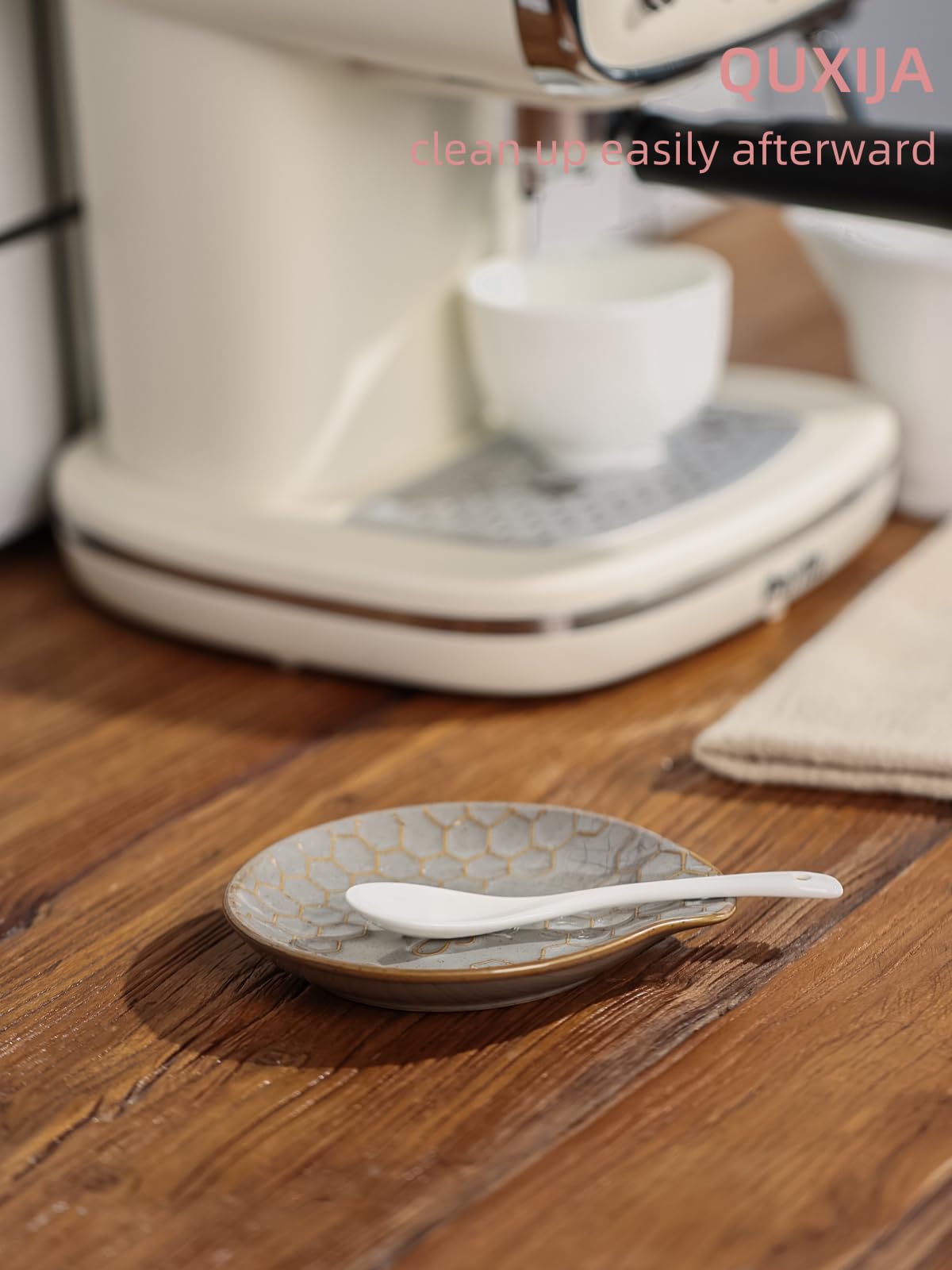 Ceramic Spoon Rest Set of 2, 5.3 Inch Spoon Holder (Vintage Grey)