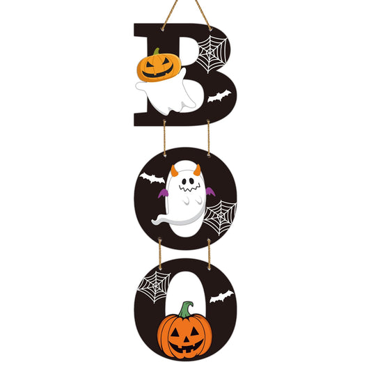Halloween Door Decorations Halloween Wreath Cute Ghost Decor Pumpkin Boo Sign Bat Spider Web Wooden Wreaths for Front Door Hanger Cute Ghost Pumpkin Hanging Sign for Porch Wall Indoor Home Decor