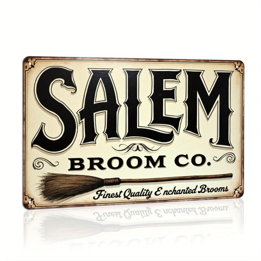 Salem Broom Co Finest Quality Enchanted Brooms Retro Vintage Metal Tin Sign for Kitchen Home Holiday Party Wall Decor Halloween Farmhouse Decor 8x12 Inch
