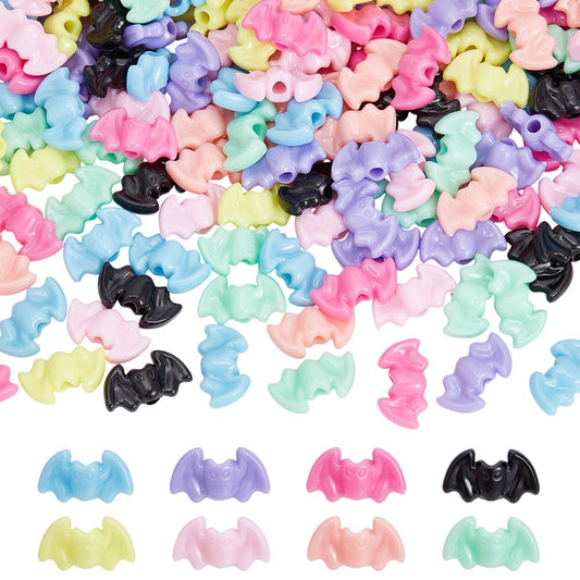 PH PandaHall 160pcs 8 Colors Halloween Bat Beads, Flying Bat Bracelet Charms Plastic Beads Gothic Bead for DIY Craft Bracelet Necklace Earrings Jewelry Making Party Table Decoration