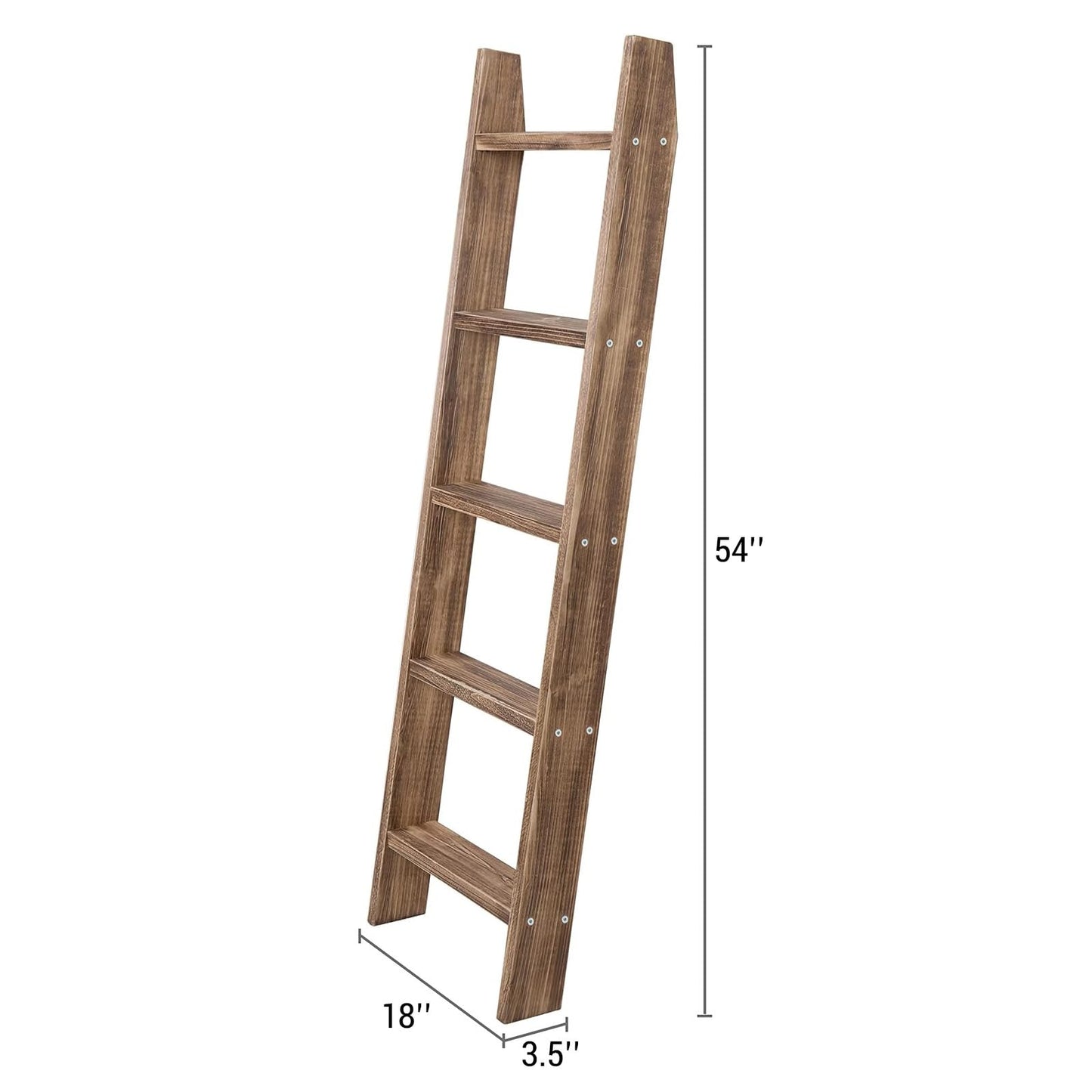MyGift 4ft Tall Rustic Burnt Natural Wood Wall Leaning Blanket Ladder Shelf with 5 Rungs, Decorative Living Room Throw and Quilt Holder, Farmhouse Bedroom Decor