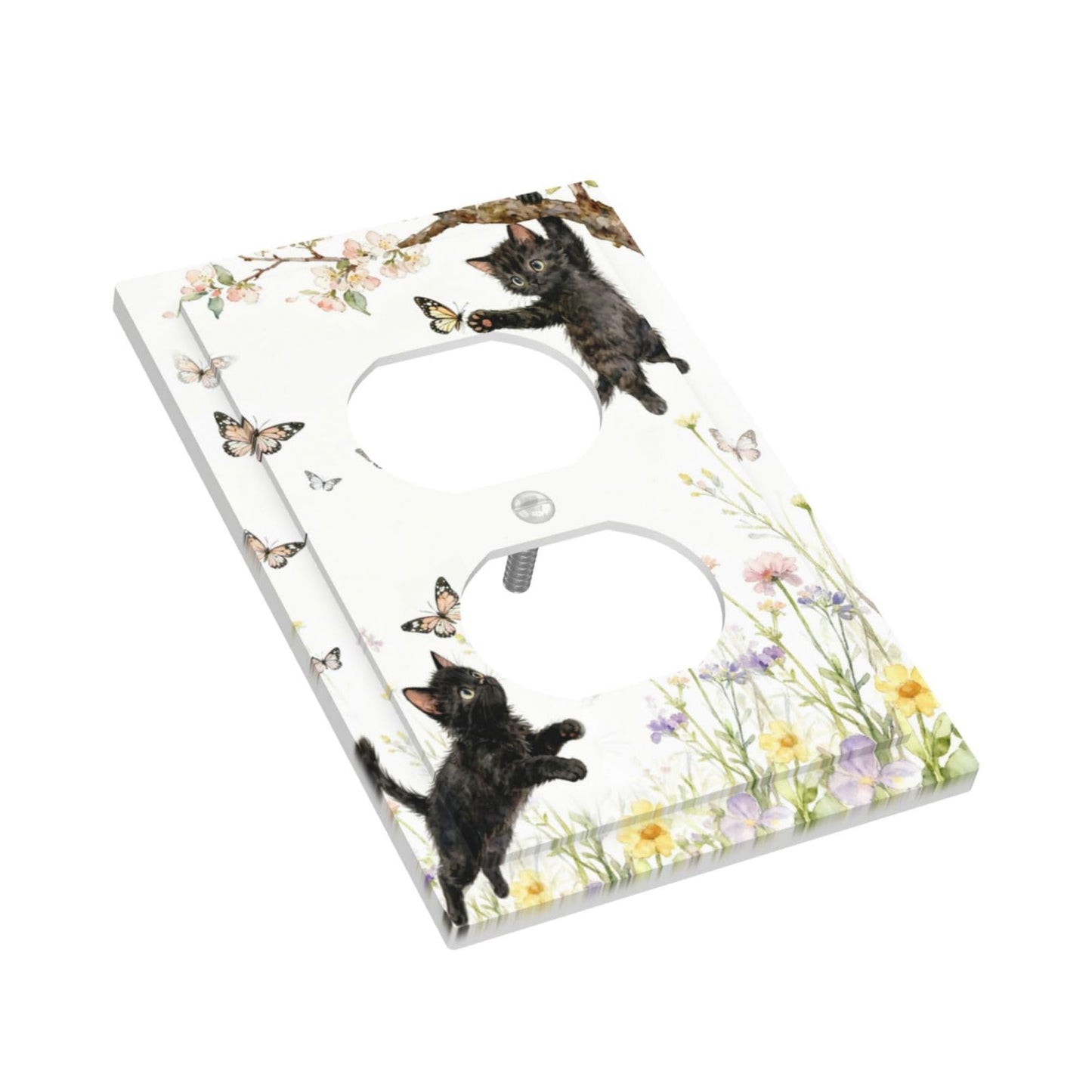 YGMMWP Decorative Outlet Covers Cute Black Cat Floral Wildflower 1 Gang Duplex Light Switch Cover Plate Unique Wall Plates for Electrical Outlets Switch Plate Covers for Bedroom Home Decor