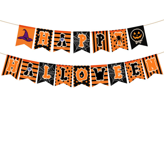rogeramz Happy Halloween Banner Hanging Fireplace Halloween Banner Black Orange Spider web theme Home Decor Party Decoration