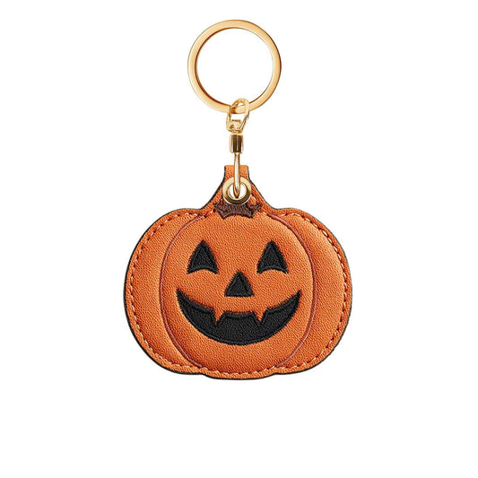 Leather Keychain with Air Tag,Cute Protective GPS Access Cards Case Holder with Key Ring Personalized Decoration (Halloween Pumpkin 03)