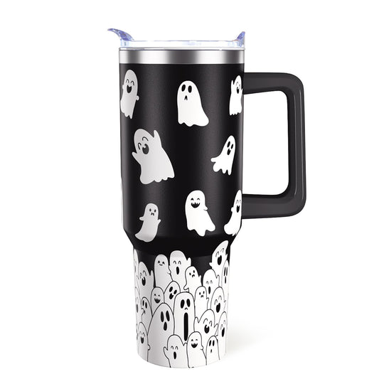 Hqhzaha Halloween Tumbler 40oz Cute Ghost Spooky Tumblers with Lid and Straw Halloween Spooky Gifts for Women Men Stainless Steel 40 Oz Coffee Cup Cute Spooky Gift for Adults