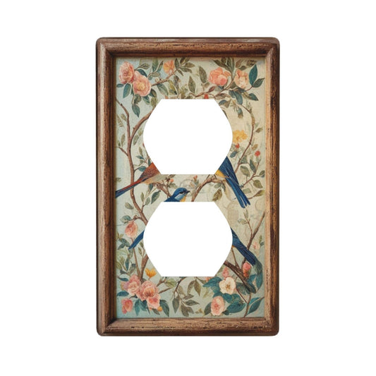 Decorative Art Light Switch Covers Vintage Bird - Flower Painting 1 Gang Single Duplex Outlet Wall Plate Switchplate Electrical Faceplate for Home Decor