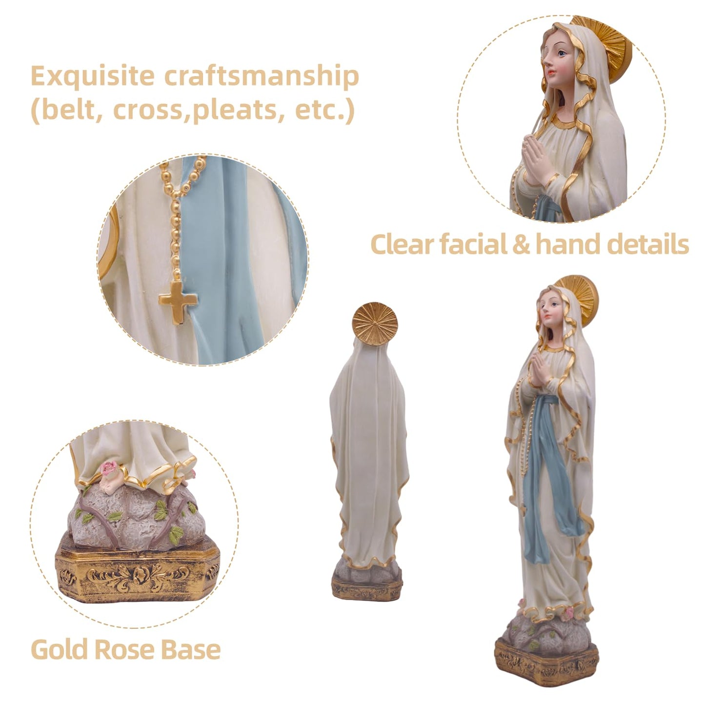 MeritMode 15" H Virgin Mary Praying Statue - Lourdes Catholic Collectible Figurine, Blessed Mother Figurine, Ideal Religious Gift for Home Décor & Outdoor Garden Decorations