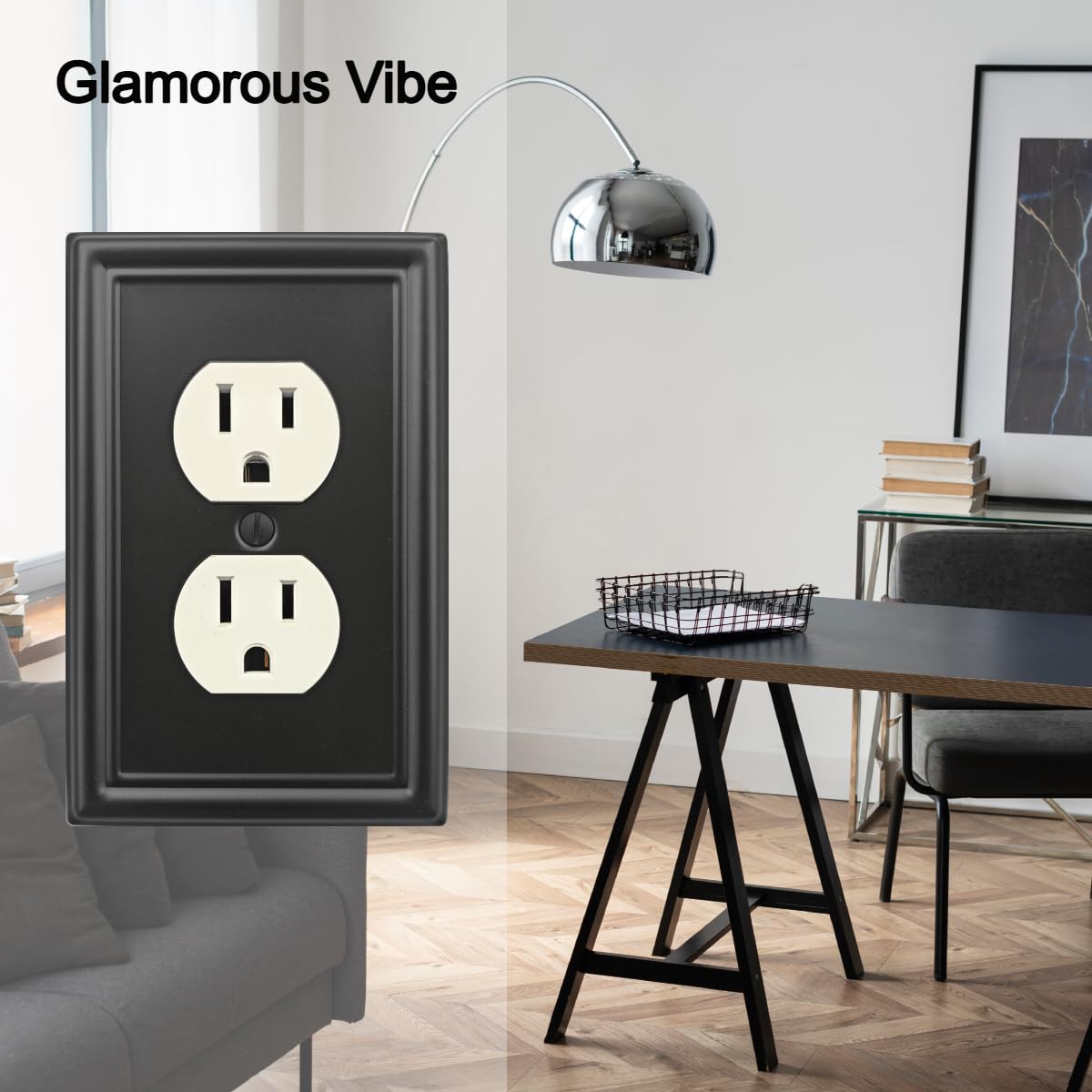 OKAWYC Single Duplex Outlet Cover Plate, 4- Pack Black Luca Metal Wall Plate 1 Gang, for Light Switch Cover, Receptacle Light Switch, Switch Cover Decorative Wallplate, Durable