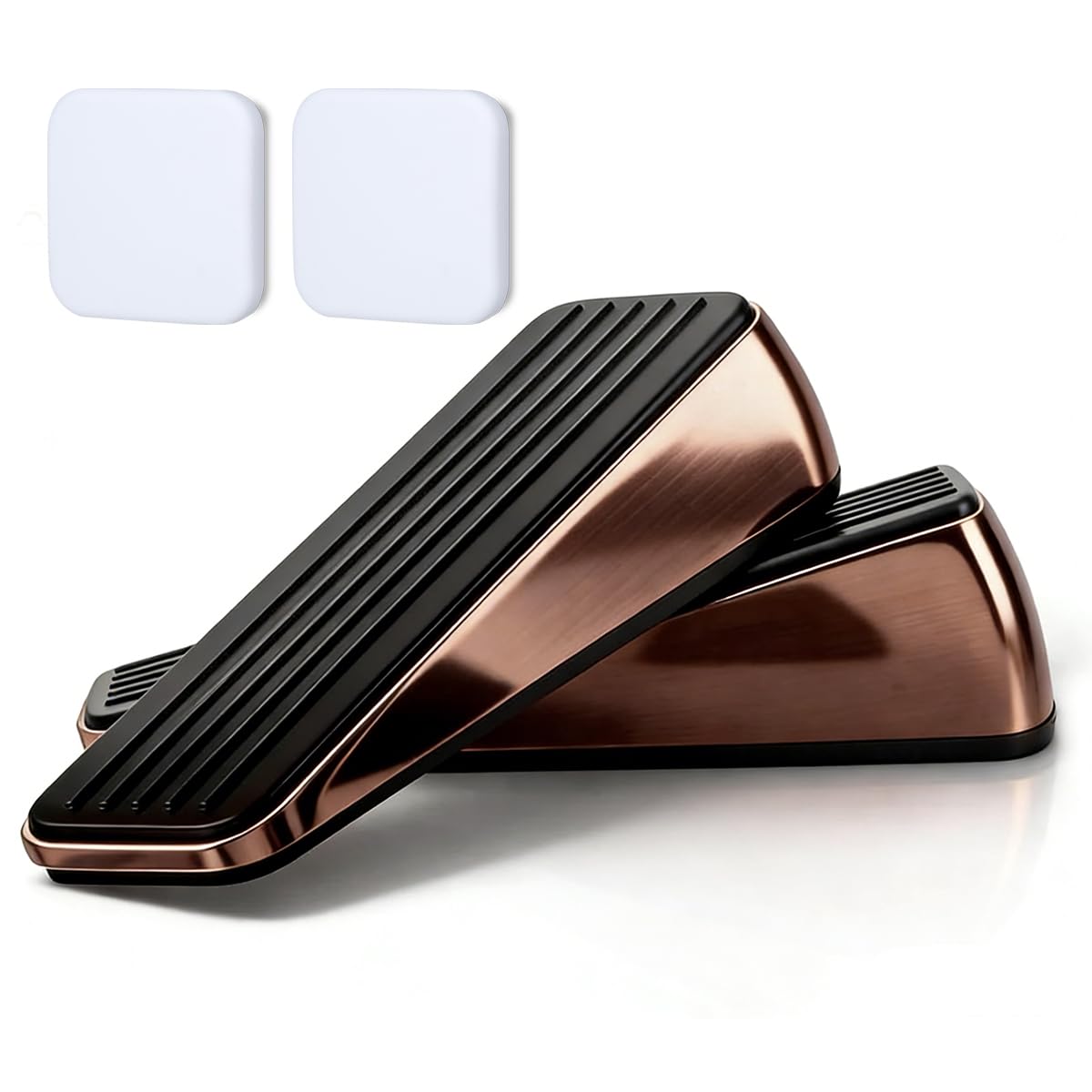 Weelott 2 Pack Door Stoppers,Zinc Alloy Door Stop with Anti-Slip Rubber Base,Heavy Duty Door Wedge for Bottom of Door, Door Holder to Keep Open,Includes Silencer Pads,Red Bronze