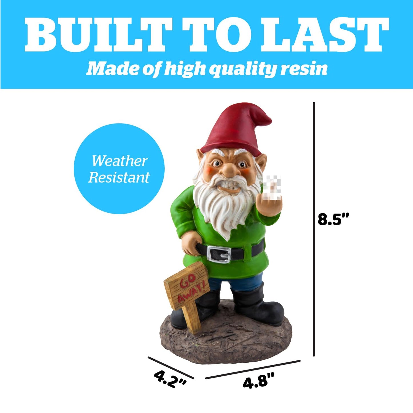 BigMouth Inc Go Away Garden Gnome Statue, Funny Outdoor Lawn & Yard Figurine, Housewarming Gag Gift Sculpture Decorations