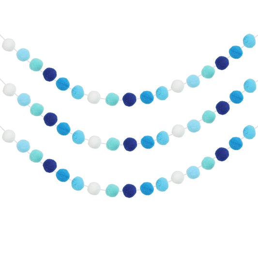 PATIKIL 3 Pcs Pom Pom Garland, 8.2 Feet Decorative Hanging Garland Ball Banner with 30Pcs Felt Balls for Halloween Thanksgiving Christmas Wedding Birthday Party Room Decor, Ocean Colors