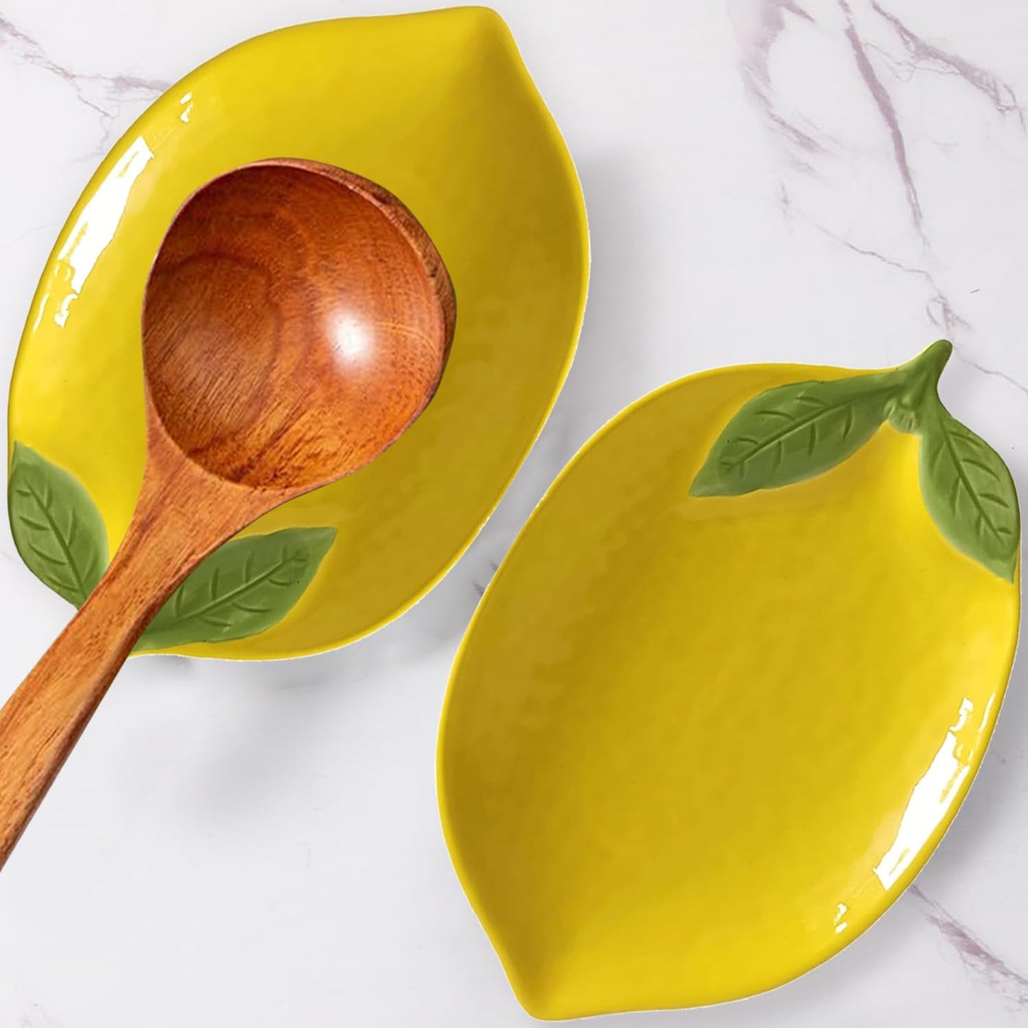 2 PCS Spoon Rests, Ceramic Spoon Rest, Cute Lemon Shaped Spoon Rests, Utensil Rest Spoon Rest Stove Top, Kitchen Cooking Spoon Holder for Counter Ladle Utensil Spatula Tong Rest - Set of 2