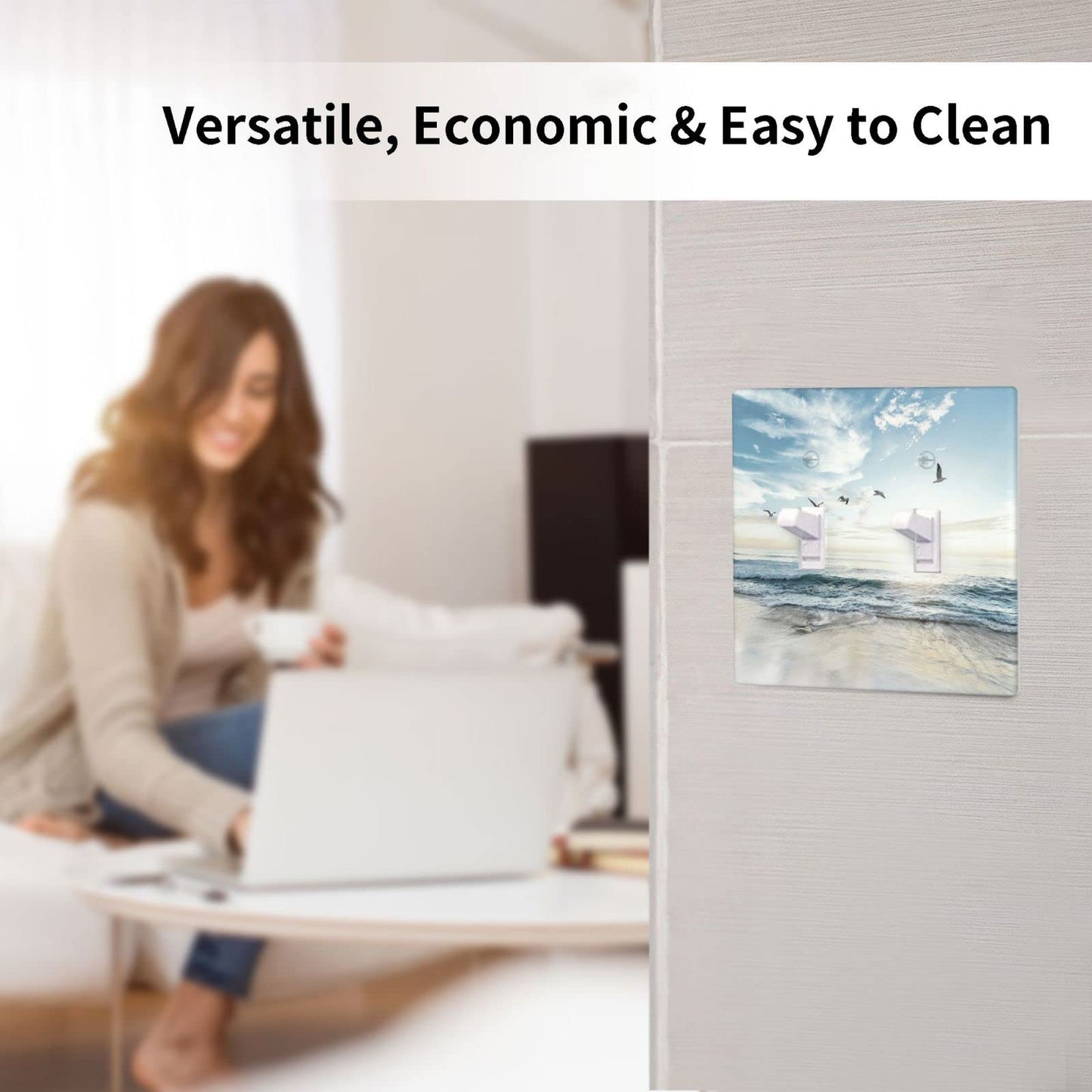 Beach Ocean Scenery Light Switch Cover Decorative Double Switch Plate Toggle Wall Plate 2 Gang Switch Plate Covers for Kitchen Bedroom, 4.5 x 4.5 Inch