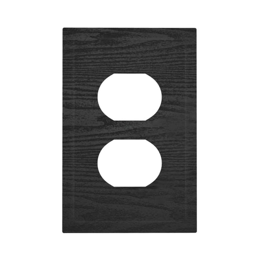 Decorative Dark Black Wood Texture Wooden Grain Light Switch Wall Plate Outlet Cover 1-Gang Vintage Distressed Rustic Retro Style Single Duplex Device Receptacle Wallplate