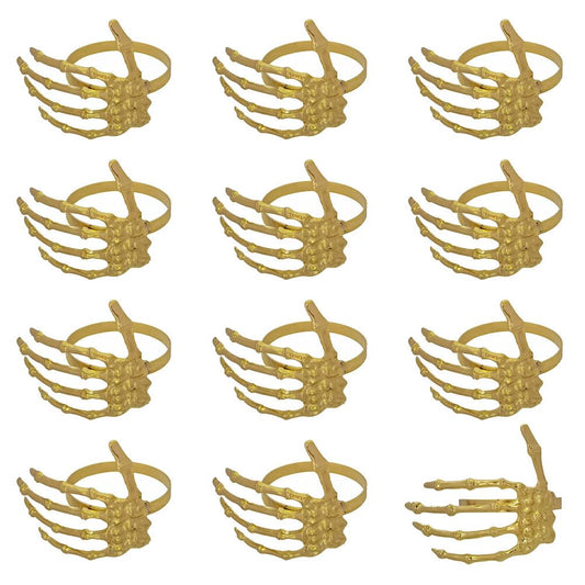 Skull Napkin Rings Set of 12, Gold Skeleton Claw Napkin Ring Metal Holder for Decorative Halloween Cloth Napkins, Home Birthday Daily Party Table Favors Supplies Bar Dinning Cloth Decor